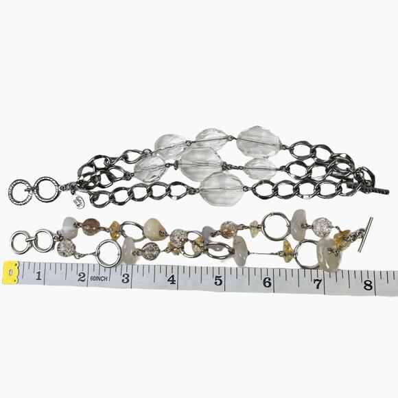 Cookie Lee Bracelets Lot 2 Clear Faceted Beads Natural Stones Dangle Multi Chain - Picture 9 of 9